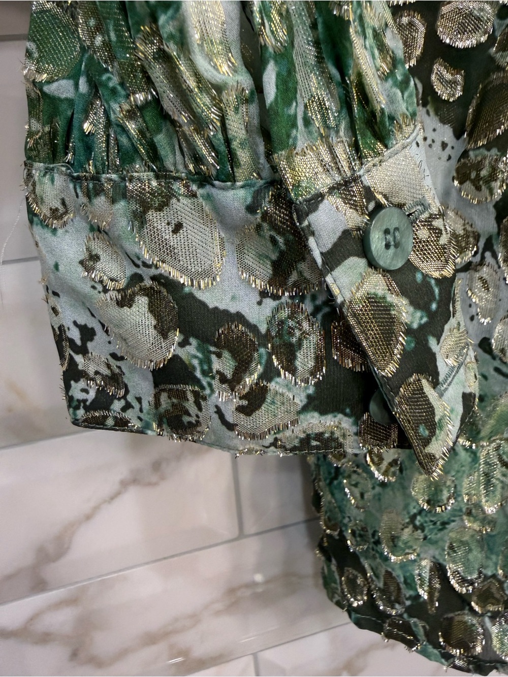 Marina Rinaldi Green Patterned Long-Sleeve Blouse with Removable Scarf - Picture 8 of 10